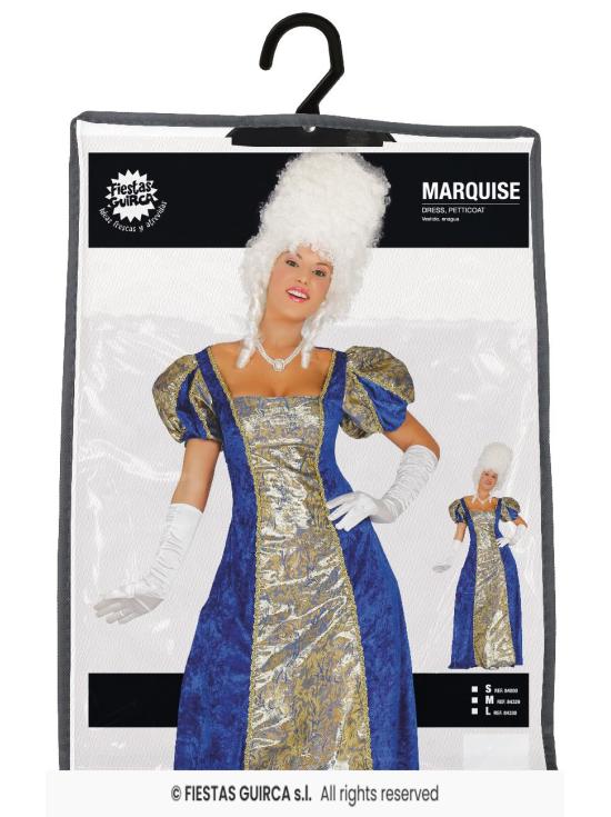 Traje de cortesã azul de época.