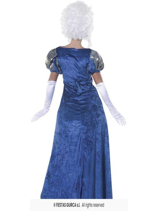 Traje de cortesã azul de época.