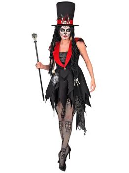 Fantasia de Dia dos Mortos para mulher – vestido e chapéu