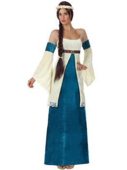 Fato de senhora medieval azul adulto