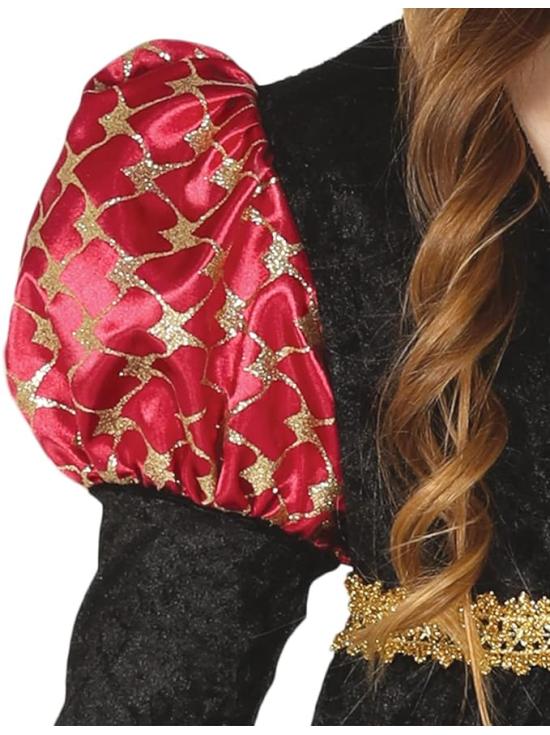 Fato de senhora medieval preto e vermelho para menina