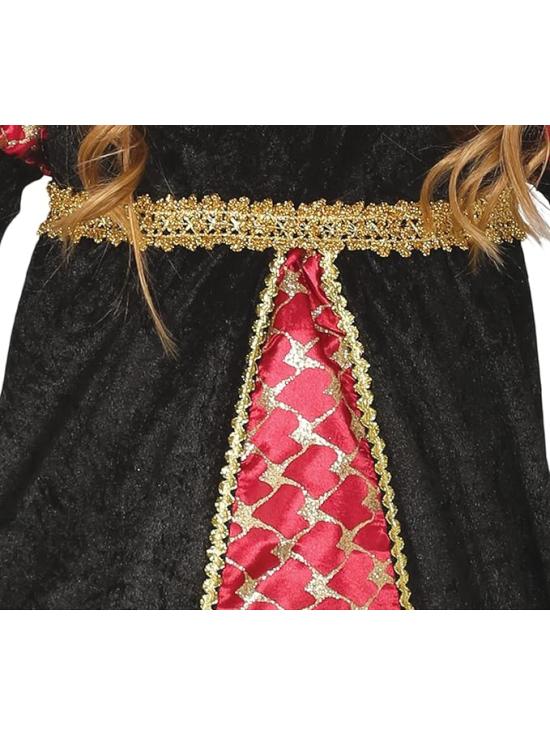Fato de senhora medieval preto e vermelho para menina