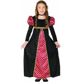 Fato de senhora medieval preto e vermelho para menina