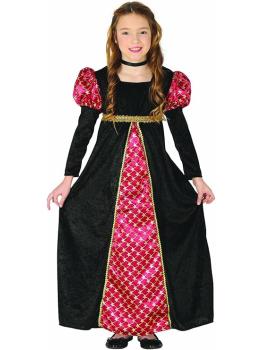 Fato de senhora medieval preto e vermelho para menina