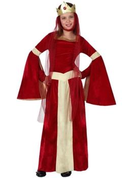 Fato de senhora medieval vermelha para menina