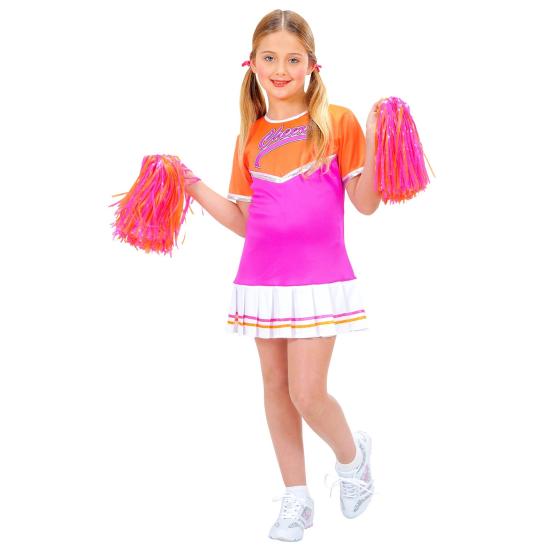 Fantasia de líder de torcida rosa com pompons Fantasia de líder de torcida rosa com pompons