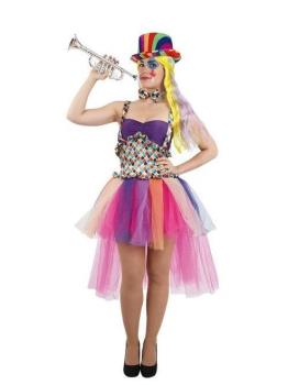 Fantasia colorida de arlequina tamanho feminino
