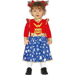 Fantasia Wonder Baby - Vestido Super Heroína Vermelho e Azul com Estrelas para Bebê **