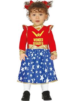 Fantasia de Super-Heroína para Bebê - Vestido Vermelho e Azul com Estrelas **