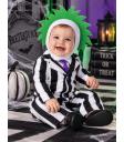 Fantasia de bebê com estampa listrada em preto e branco, estilo Beetlejuice