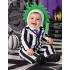 Fantasia de bebê com estampa listrada em preto e branco, estilo Beetlejuice