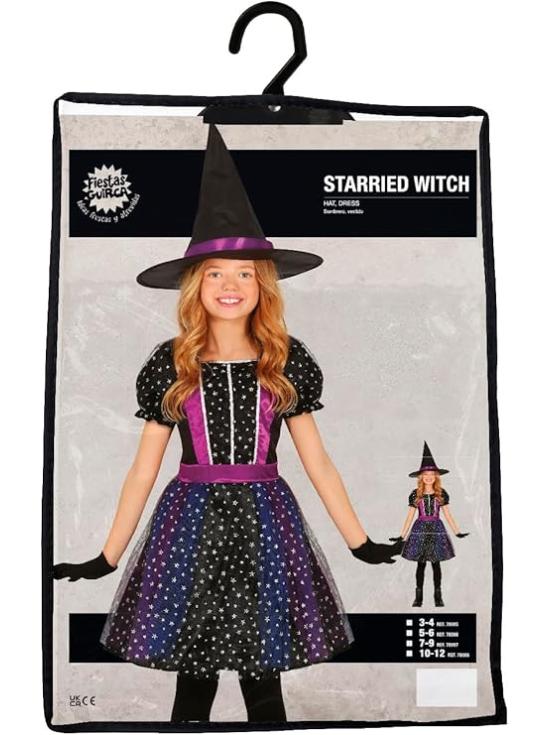 Fantasia de Bruxa Estrela Brilhante para Meninas (Chapéu + Vestido)