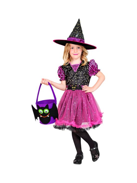 Fantasia de bruxa rosa tamanho infantil