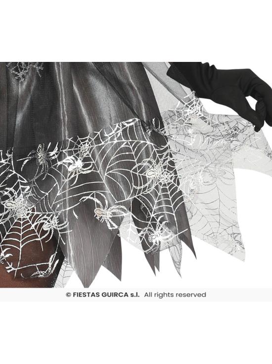 Fantasia de bruxa teia de aranha prateada – Vestido com chapéu – Fantasia de Halloween feminina