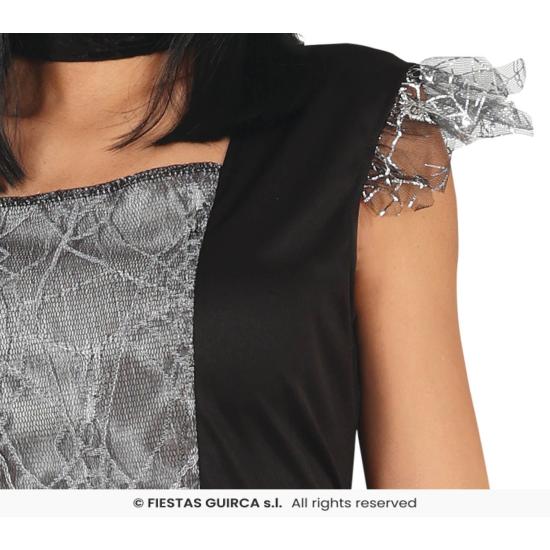 Fantasia de bruxa teia de aranha prateada – Vestido com chapéu – Fantasia de Halloween feminina