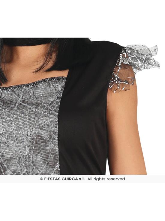 Fantasia de bruxa teia de aranha prateada – Vestido com chapéu – Fantasia de Halloween feminina