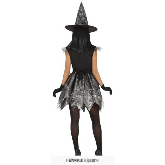 Fantasia de bruxa teia de aranha prateada – Vestido com chapéu – Fantasia de Halloween feminina