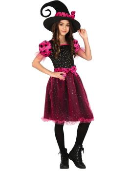Fato de bruxa rosa vintage para menina