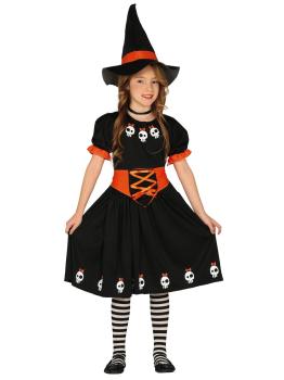Fato de caveiras de bruxa para menina