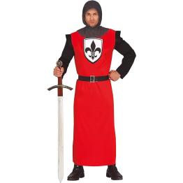 Traje de cavaleiro medieval vermelho para homens adultos **