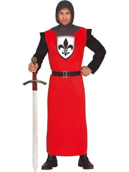 Traje de cavaleiro medieval vermelho para homens adultos **