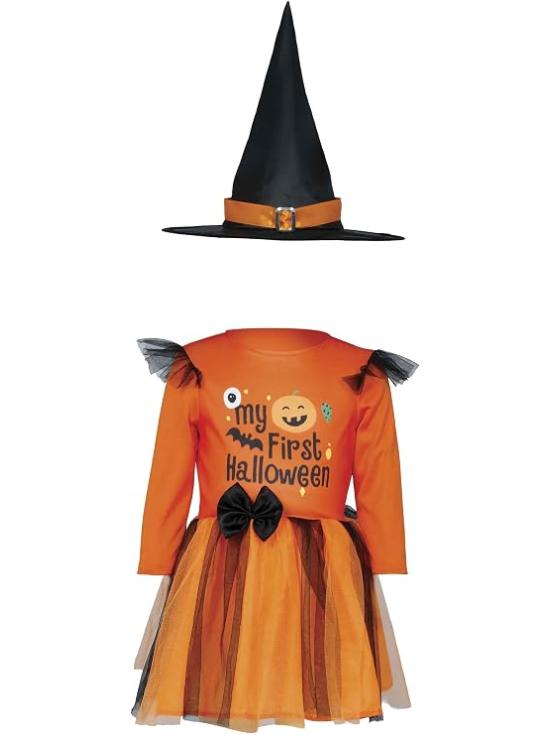 Fantasia de Bruxa Abóbora para Bebê Menina – Meu Primeiro Halloween