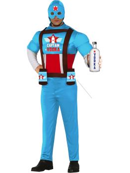 Fantasia de Capitão Vodka – Fantasia engraçada de super-herói muscular com suporte de cerveja para homens adultos