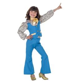 Fato de Disco Girl azul dos anos 70 para menina