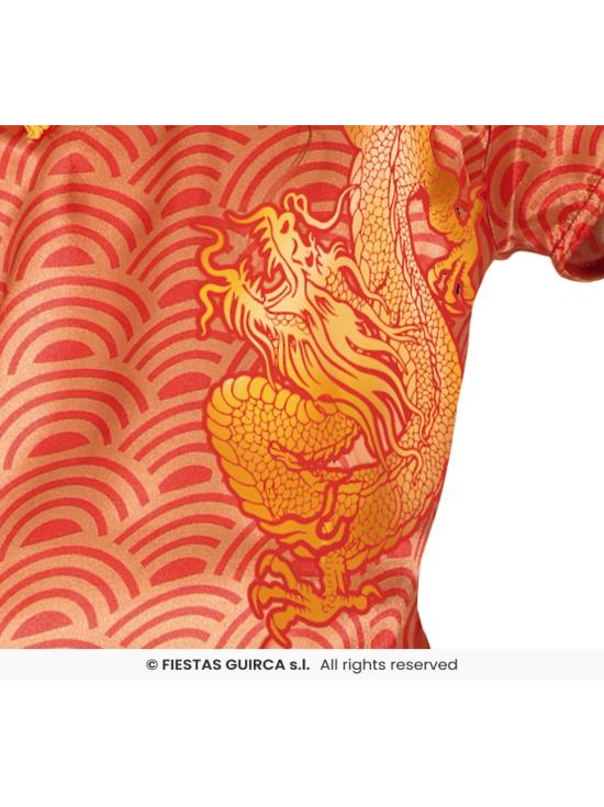 Traje chinês vermelho para meninas com dragão – Jaqueta e calça