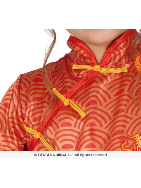 Traje chinês vermelho para meninas com dragão – Jaqueta e calça