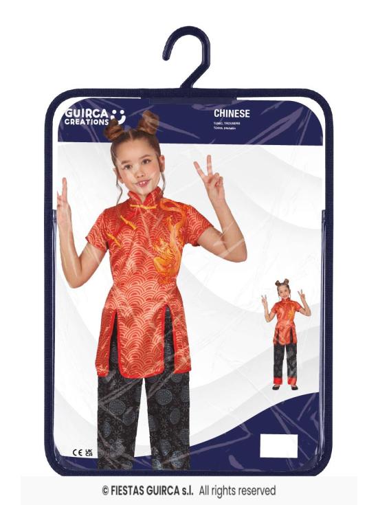 Traje chinês vermelho para meninas com dragão – Jaqueta e calça