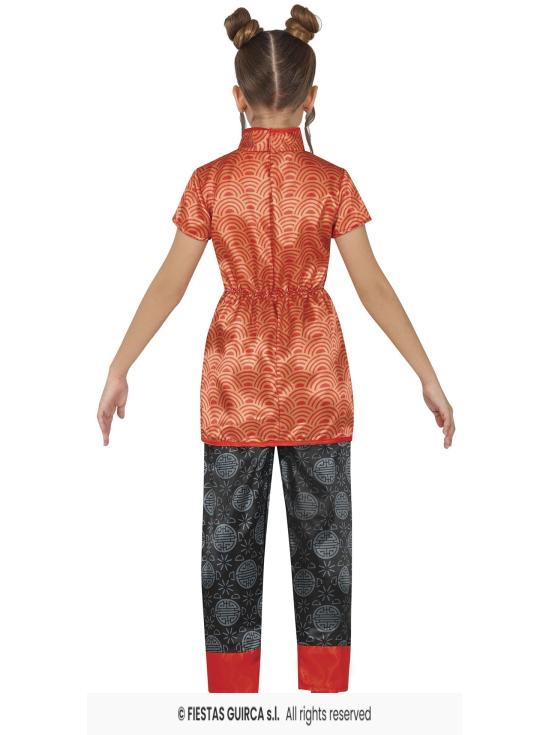 Traje chinês vermelho para meninas com dragão – Jaqueta e calça