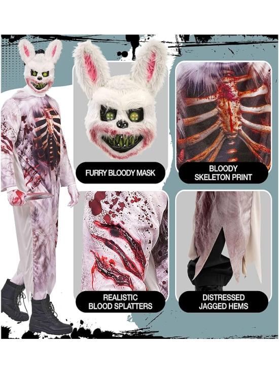 Fantasia de Coelho Zumbi Adulto de Terror – Animal Sangrento para o Halloween