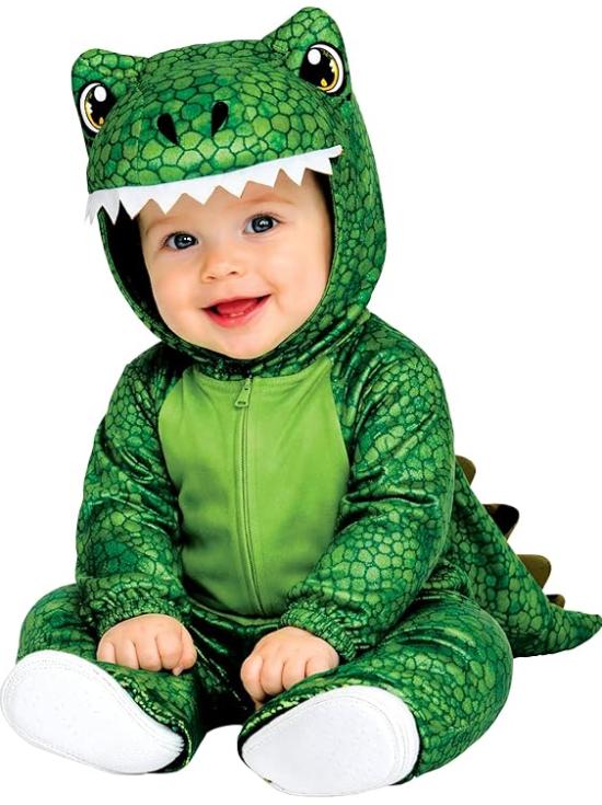 Fantasia de dinossauro divertida e original para bebês.