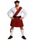 Traje escocês completo para adultos, incluindo kilt e chapéu.