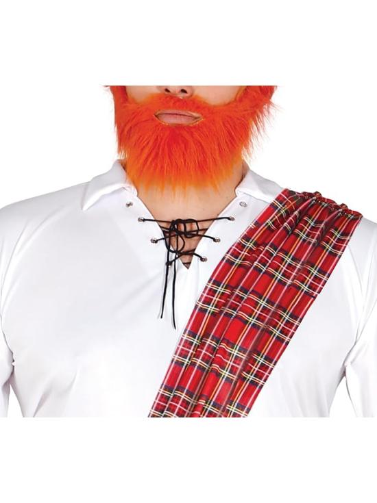 Traje escocês completo para adultos, incluindo kilt e chapéu.