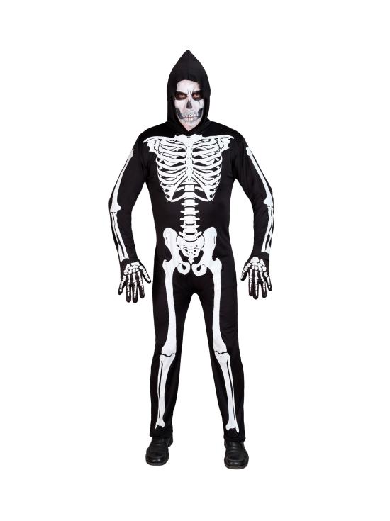 Fantasia de esqueleto com capuz para adulto – Halloween clássico