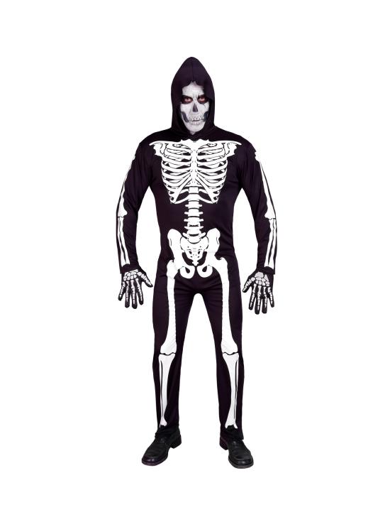 Fantasia de esqueleto com capuz para adulto – Halloween clássico