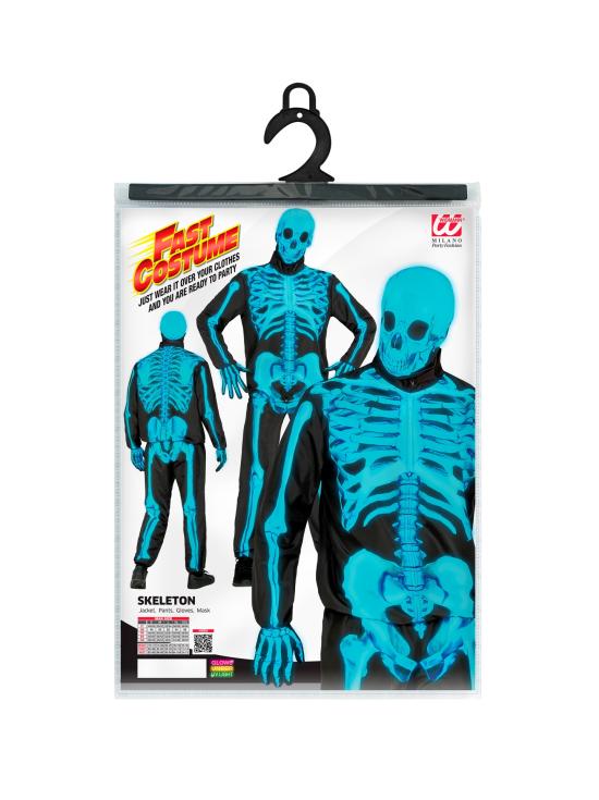 Fantasia de esqueleto "Fast Costume" – Azul fluorescente adulto