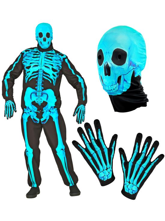 Fantasia de esqueleto "Fast Costume" – Azul fluorescente adulto