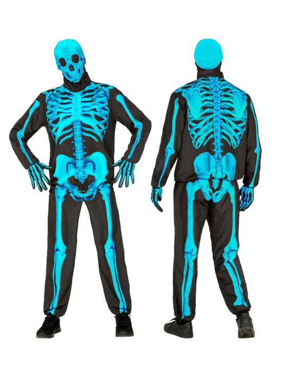 Fantasia de esqueleto "Fast Costume" – Azul fluorescente adulto