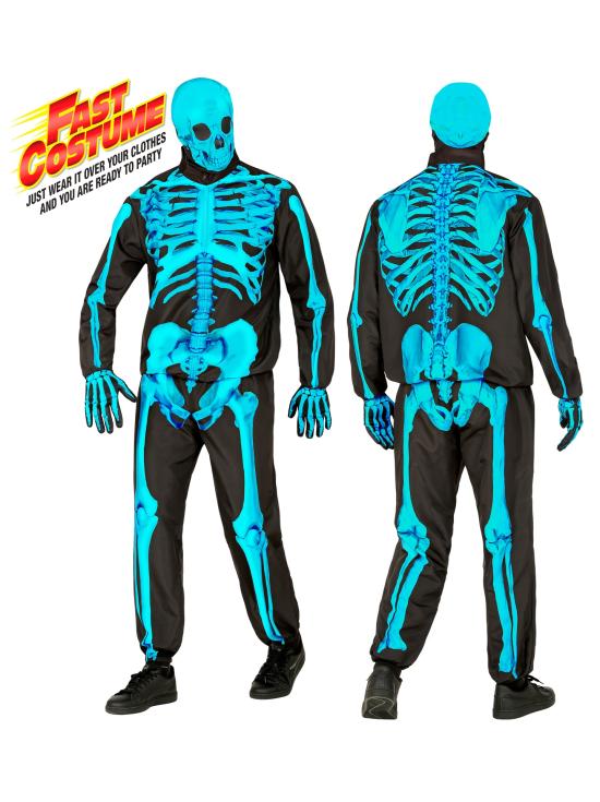 Fantasia de esqueleto "Fast Costume" – Azul fluorescente adulto