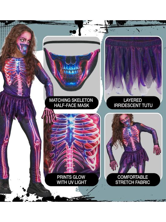Fantasia de Esqueleto Fluorescente para Meninas