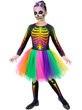 Fantasia de esqueleto multicolor para meninas