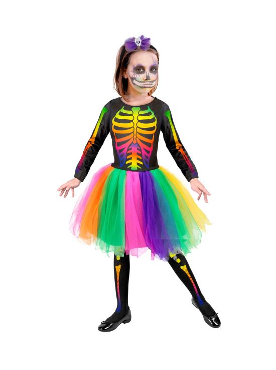Fantasia de esqueleto multicolor para meninas