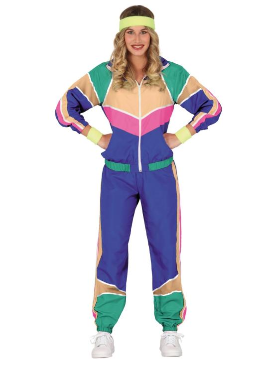 Fato colorido de ginasta dos anos 80 para mulher