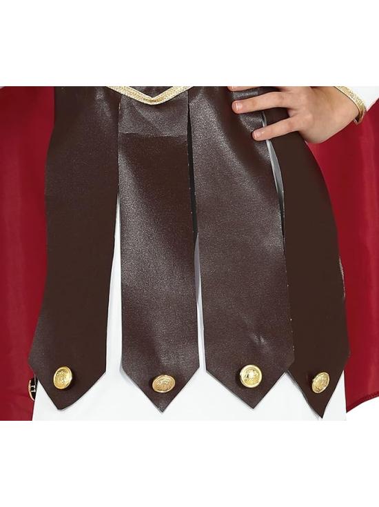 Fantasia de Gladiadora Feminina - Vestido com Decorações Douradas e Capa Vermelha