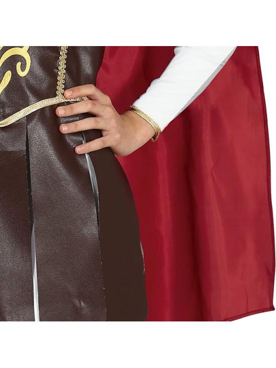 Fantasia de Gladiadora Feminina - Vestido com Decorações Douradas e Capa Vermelha