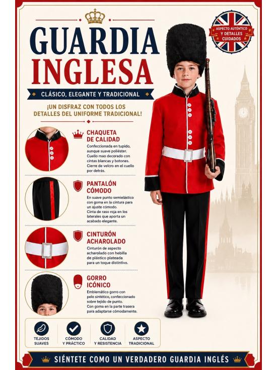 Traje de Guarda Inglês para Meninos, um uniforme britânico clássico.