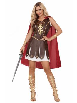 Traje de guerreira feminina com capa